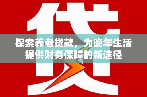 项城探索养老贷款，为晚年生活提供财务保障的新途径