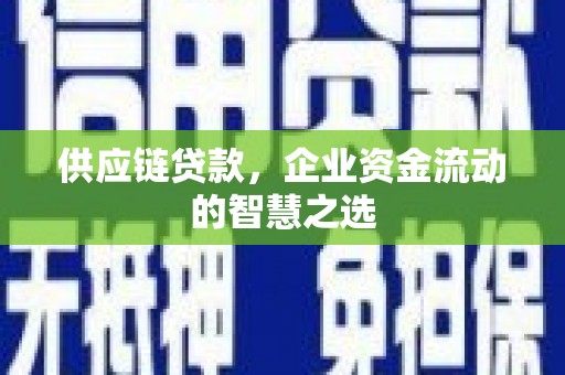 项城供应链贷款，企业资金流动的智慧之选